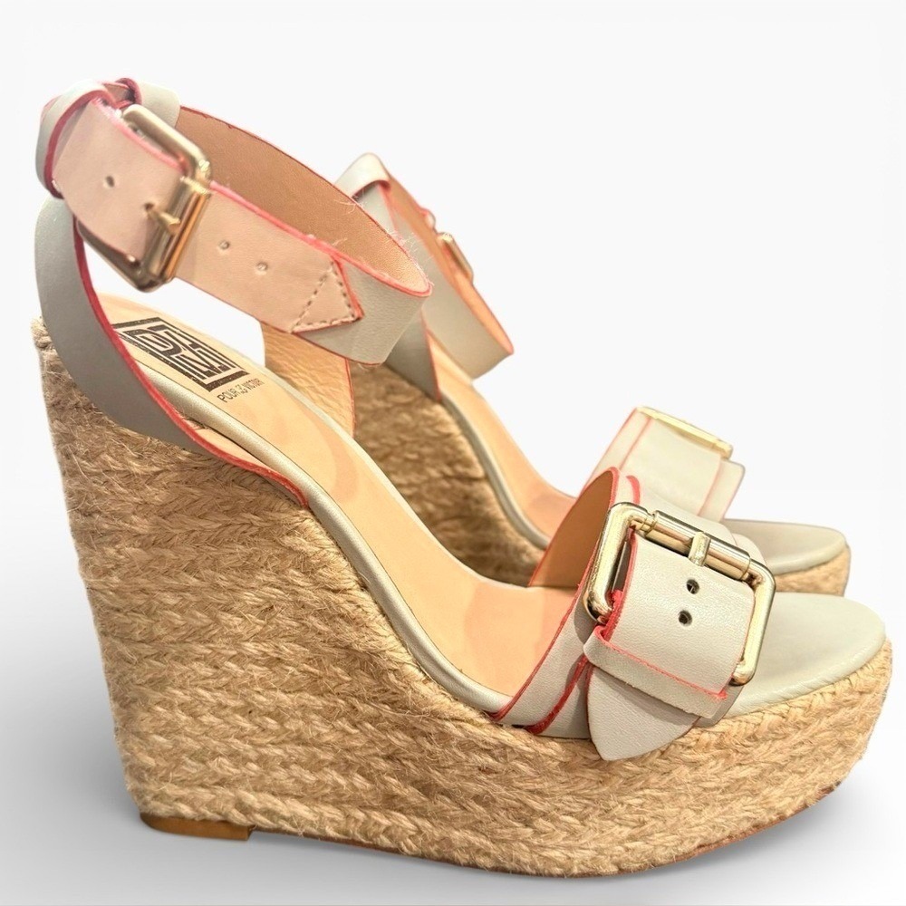 Pour La Victoire Leather Jaclyn Espadrille Wedge Heel Ankle Strap Sandal 8.5